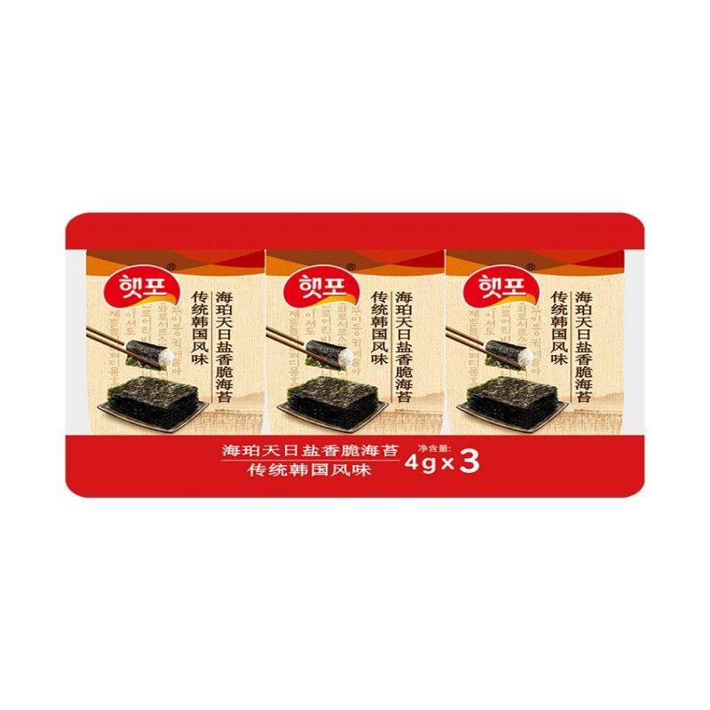 临期特价海苔天日盐香脆海苔传统韩国风味4g*3包