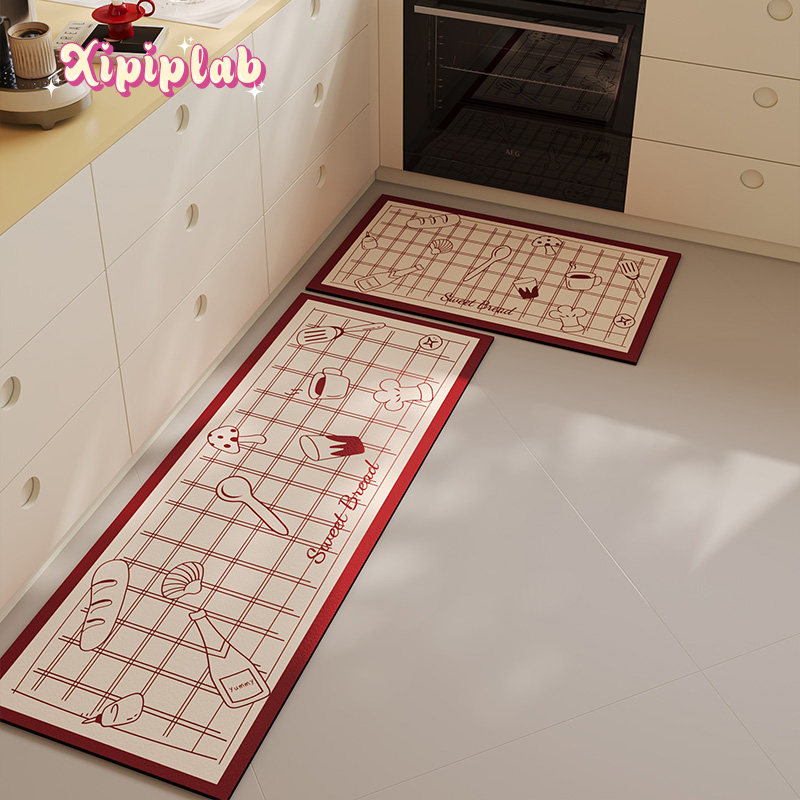xipiplab法式现代家用厨房地垫简约高级感皮革吸水吸油防滑脚垫子,居家布艺,厨房地垫,淘宝优惠券,粉丝福利购,淘宝优惠卷