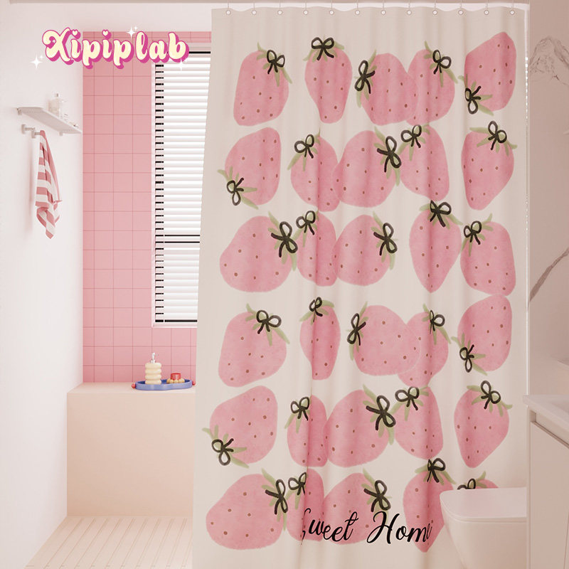 xipiplab粉色少女韩系家用浴帘卫生间防水隔断挂帘免打孔套装,家庭/个人清洁工具,浴帘,淘宝优惠券,粉丝福利购,淘宝优惠卷