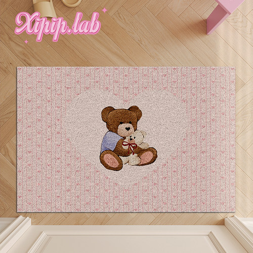 xipiplab家用入户门垫奶油风可裁剪丝圈地垫韩系泰迪熊进门脚垫子