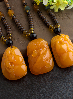 蜜蜡琥珀项链男女款水滴老蜜吊坠
