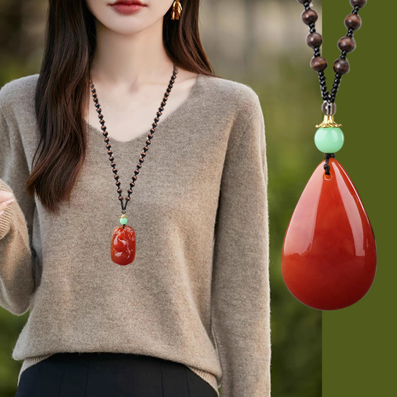 蜜蜡琥珀项链男女民族风水滴平安扣挂件葫芦配饰复古毛衣链礼物