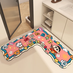 蜡笔小新浴室吸水l型地垫卫生间门口门垫脚垫子厕所转角7字形地毯