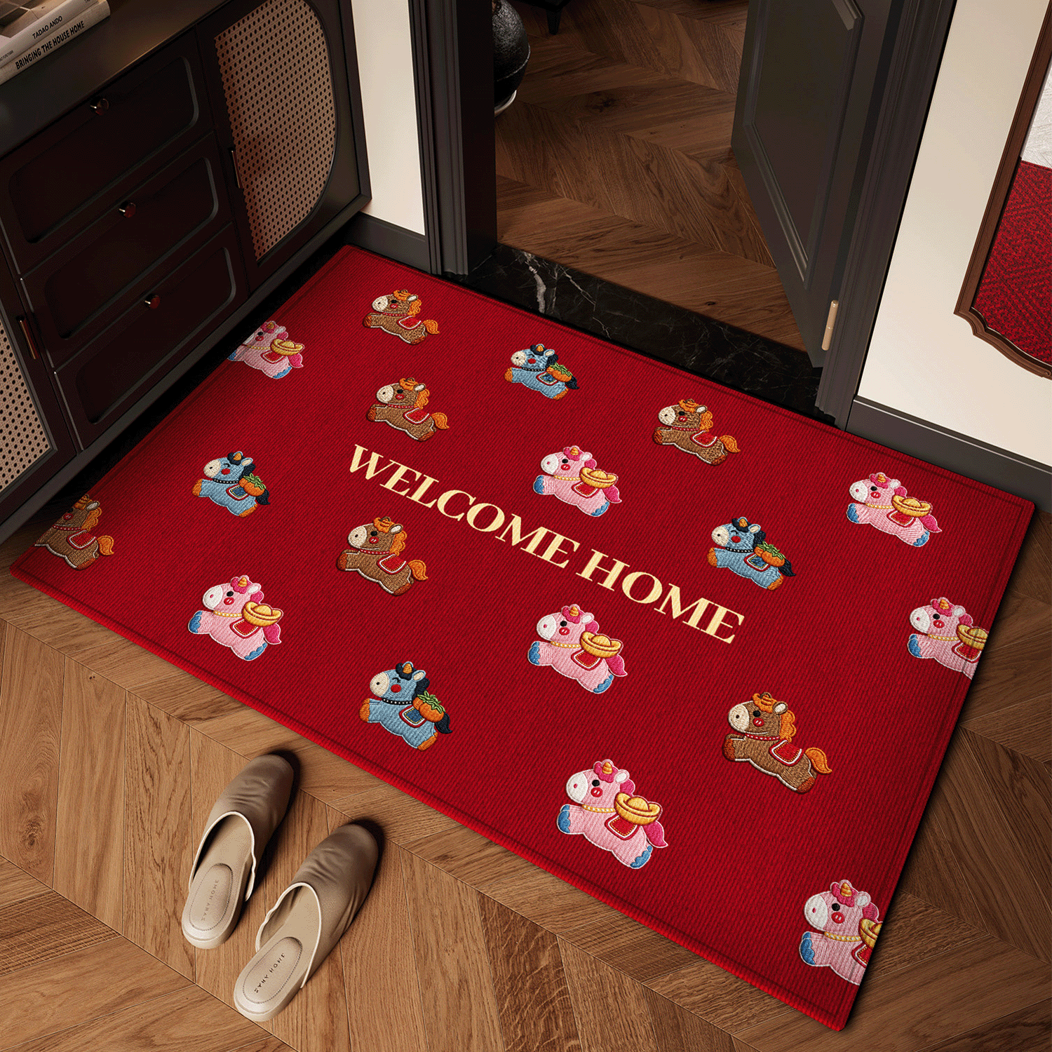 马年红色入户门地垫2026新款喜庆防滑除尘耐磨脚垫玄关大门口地毯,居家布艺,入户地垫,淘宝优惠券,粉丝福利购,淘宝优惠卷