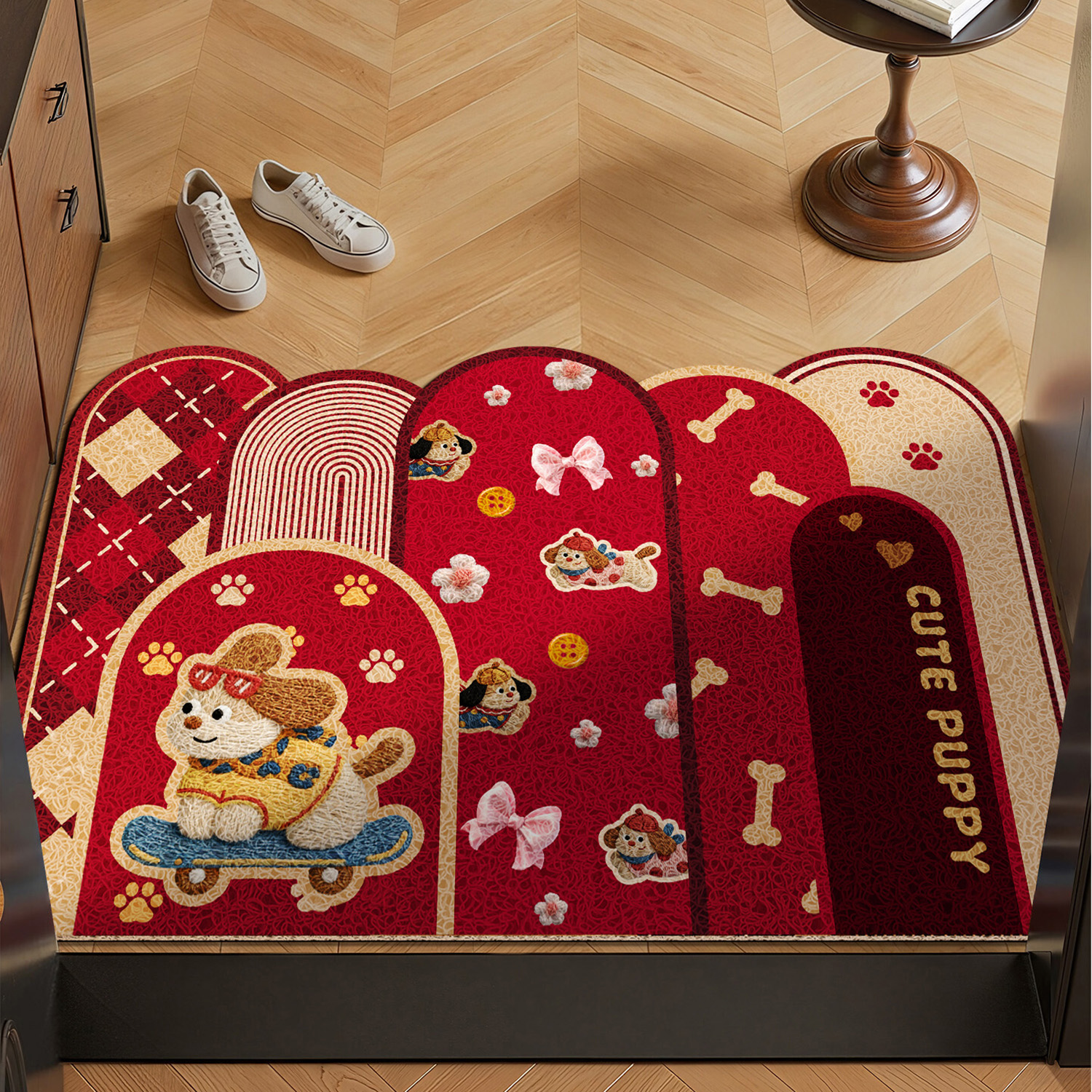 卡通风小狗入户地垫丝圈脚垫家用门口防滑除尘可剪裁换鞋地毯