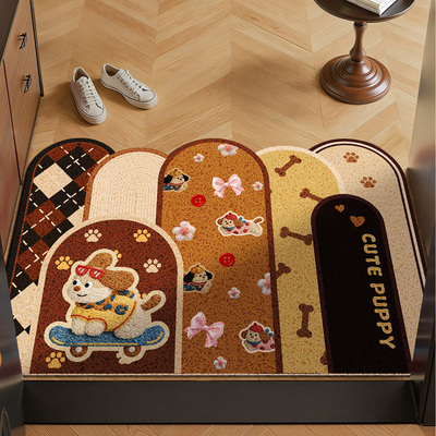 卡通小狗喜庆入户地垫家用门口丝圈脚垫耐脏防滑门垫进门玄关地毯