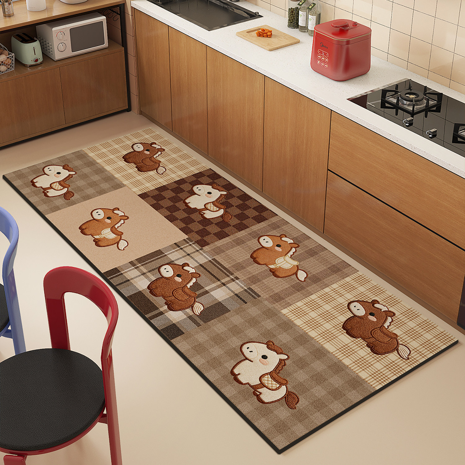 红色卡通厨房地垫防滑脚垫子高级感家用长条吸水速干耐脏免洗地毯,居家布艺,厨房地垫,淘宝优惠券,粉丝福利购,淘宝优惠卷