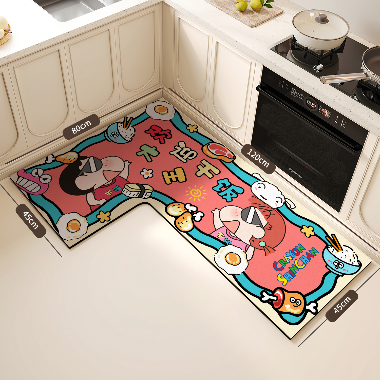 卡通厨房地垫l型现代简约硅藻泥吸水吸油地毯可擦免洗转角防滑垫