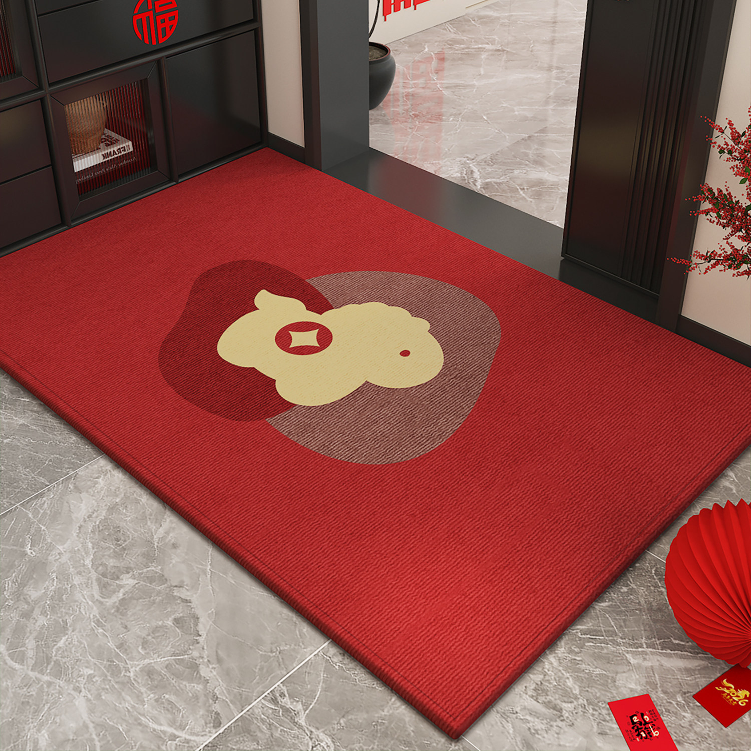 马年红色入户门地垫喜庆防滑除尘耐磨脚垫玄关家用耐磨地毯可裁剪,居家布艺,入户地垫,淘宝优惠券,粉丝福利购,淘宝优惠卷