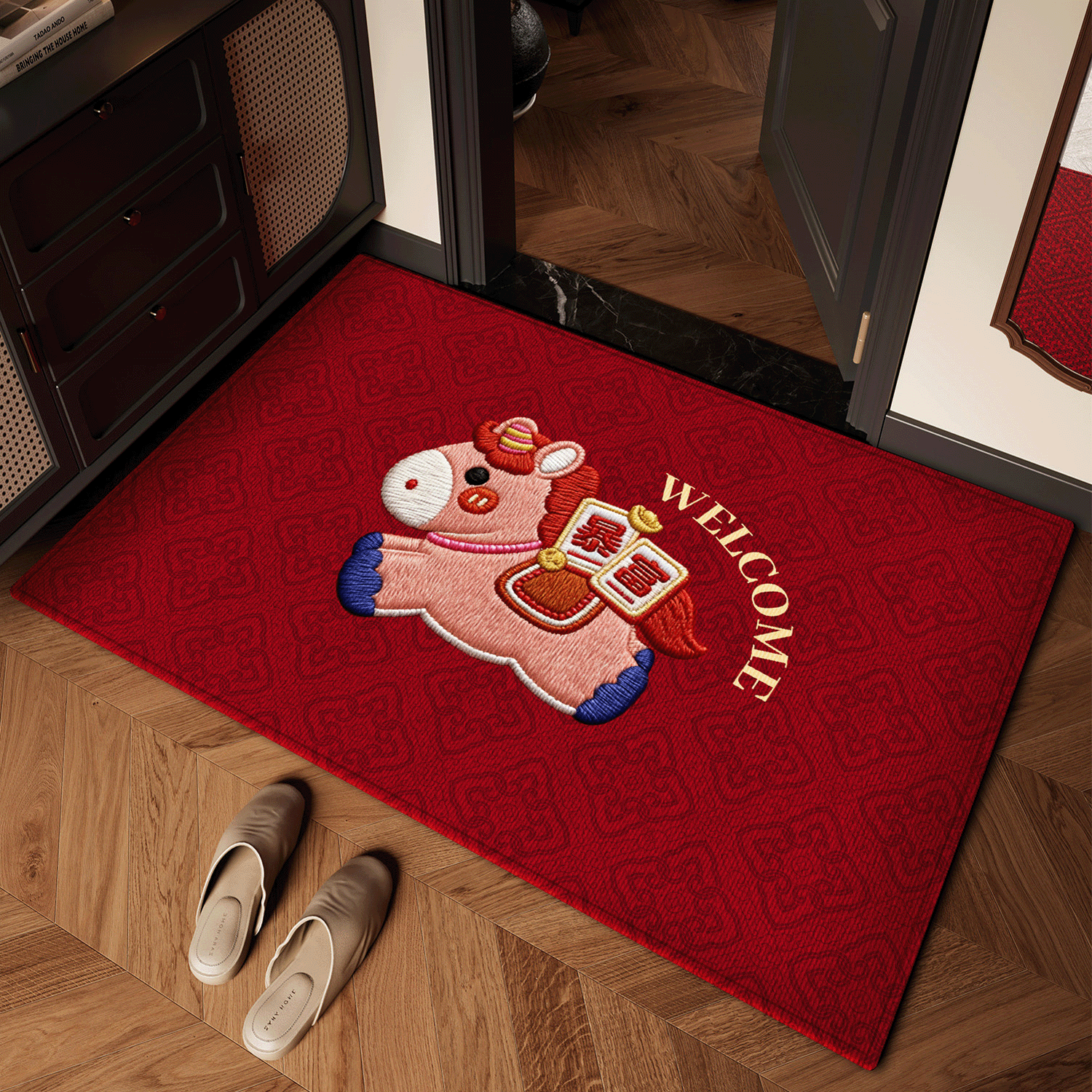 马年红色入户门地垫2025新款喜庆防滑除尘耐磨脚垫玄关家用地毯子,居家布艺,入户地垫,淘宝优惠券,粉丝福利购,淘宝优惠卷