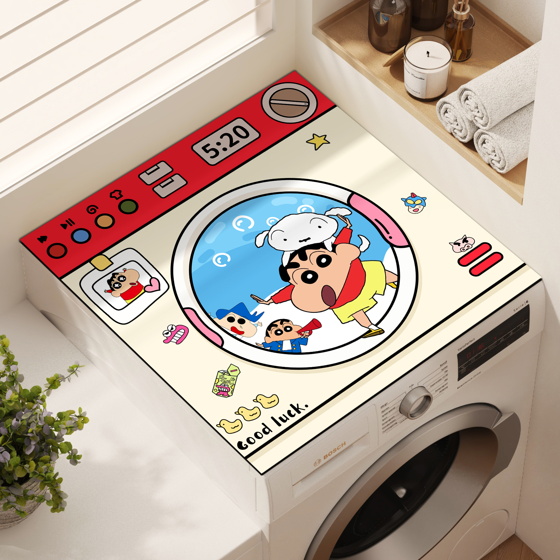 蜡笔小新滚筒洗衣机防尘罩硅藻泥防水防晒垫冰箱垫厨房台面沥水垫