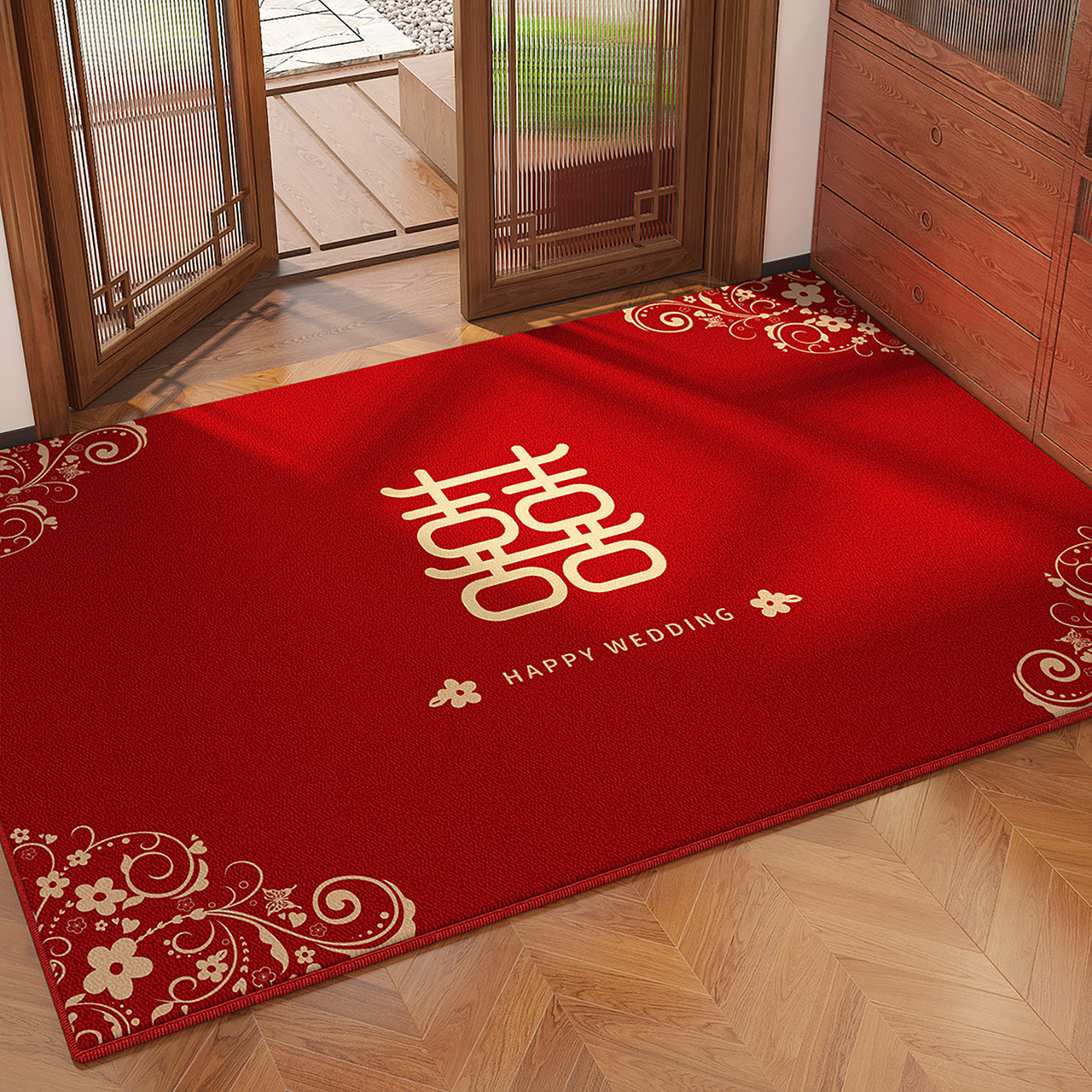 喜庆囍字进门地垫防滑红色