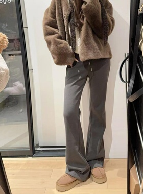 170高个子加长175灰色微喇叭卫裤女秋冬加绒显瘦拖地休闲低腰裤子