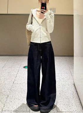 180超长高个子复古深蓝色牛仔裤女高腰宽松175加长直筒阔腿拖地裤