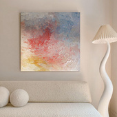 简约现代客厅北欧侘寂风纯手绘厚肌理抽象艺术涂鸦方形装 饰油挂画