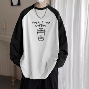 打底衫 春夏男t恤港风长袖 宽松上衣拼色插肩袖 2026新款 潮0325k 季