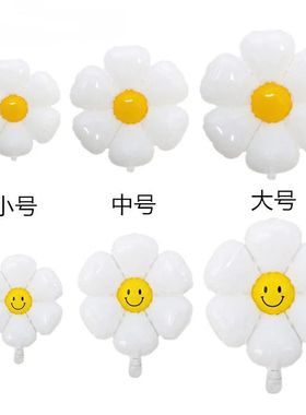 新款韩国ins小雏菊太阳花笑脸白色花朵鸡蛋花铝膜铝箔气球