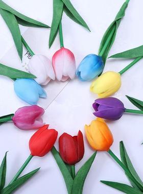 跨境迷你郁金香仿真花 保湿硅胶假花婚庆室内装饰白色仿真郁金香