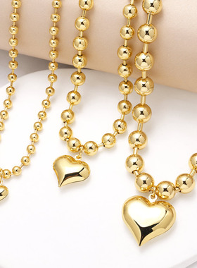 AS饰品temu跨境热卖光面爱心心形项链女铜镀18k金串珠锁骨链nkp27