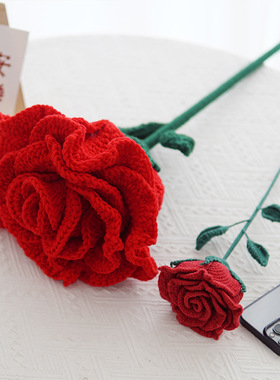 diy手工制作超大红色玫瑰仿真花针织永生花玫瑰花束送女友礼物