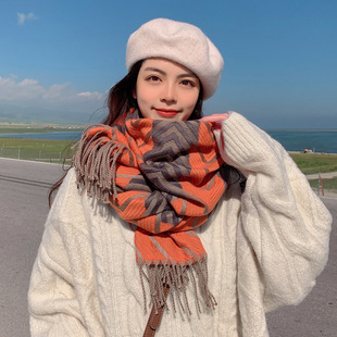 2022新款卡通围巾女士秋冬季百搭仿羊绒围巾提花披肩保暖加厚围脖