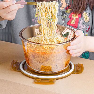 汤碗外带密封带盖子大容量茶色玻璃泡面碗耐热家用饭盒微波炉可加