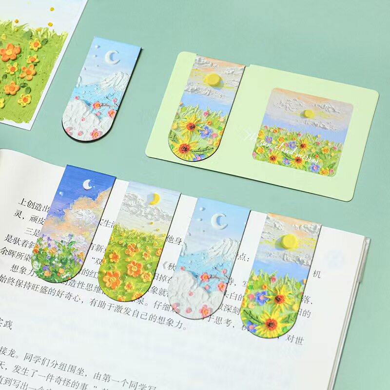 油画磁性书签 学生分类阅读分页夹双面创意纸质书页夹文具小礼品