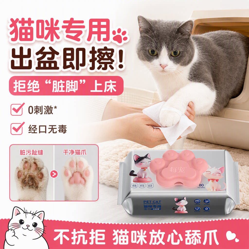 猫咪清洁湿巾免洗擦脚生物酶除臭