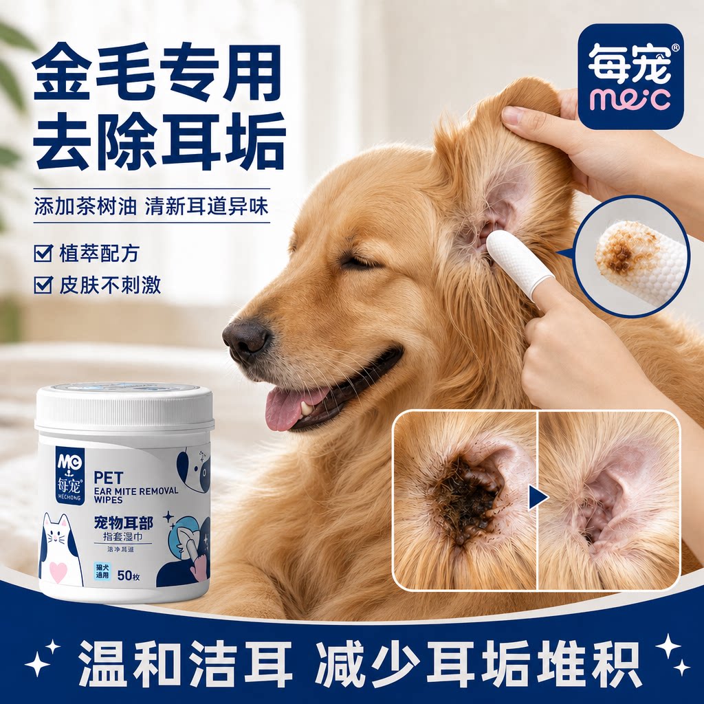 宠物洁耳指套湿巾温和去除耳垢