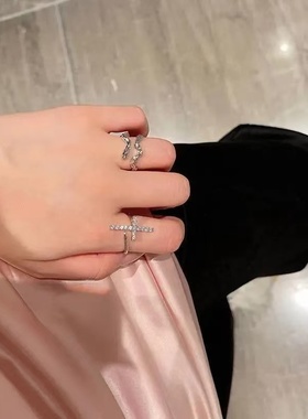 法式温柔锆石十字架开口戒指女