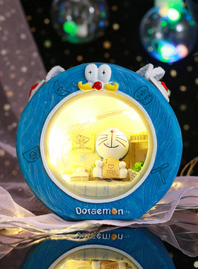 创意可爱卡通蓝小猫星星小夜灯少女心房间装饰摆件送儿童生日礼物