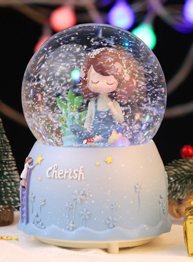 可爱心愿女孩音乐盒水晶球桌面装饰摆件女生礼物100号礼品