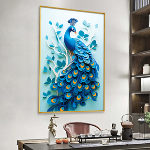 DC蒂彩手工diy钻石画2026新款客厅玄关高级感孔雀装饰点钻十字绣