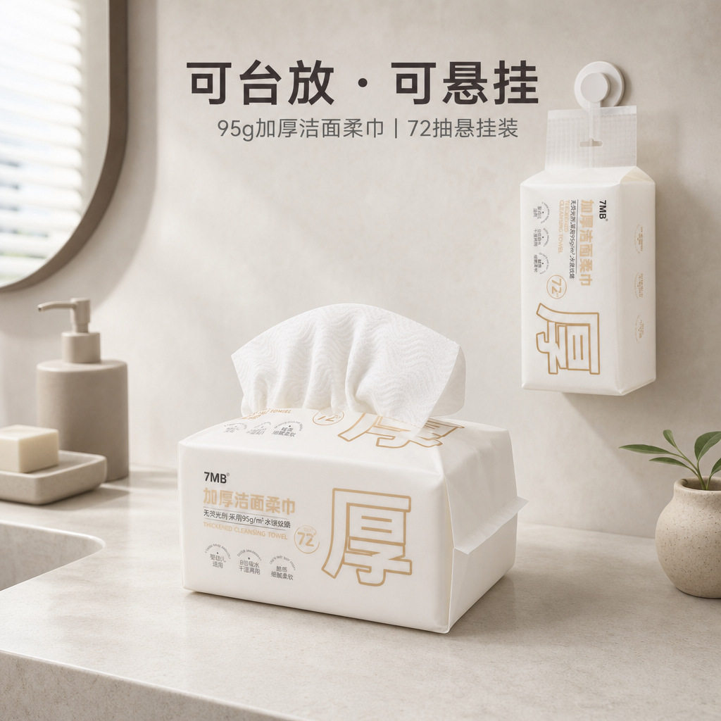 7MB一次性洗脸巾72片抽式可悬挂洁面巾婴幼儿可用棉柔巾加厚加大