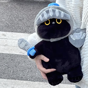正版 憨憨喵毛绒骨架玩偶猫咪公仔可爱黑猫玩具陪伴娃娃生日礼物