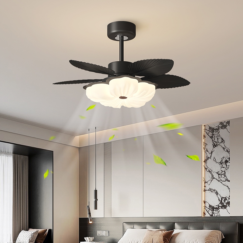 奶油风卧室风扇灯北欧网红花朵隐