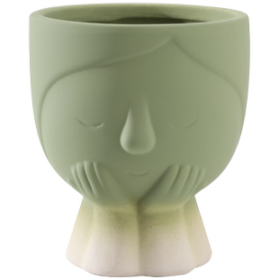 创意渐变绿色工艺素烧陶瓷花盆透气吸水粗陶土带托盘种植盆栽鲜花