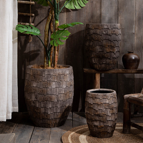 仿古破旧形木头树纹理镁泥大花盆