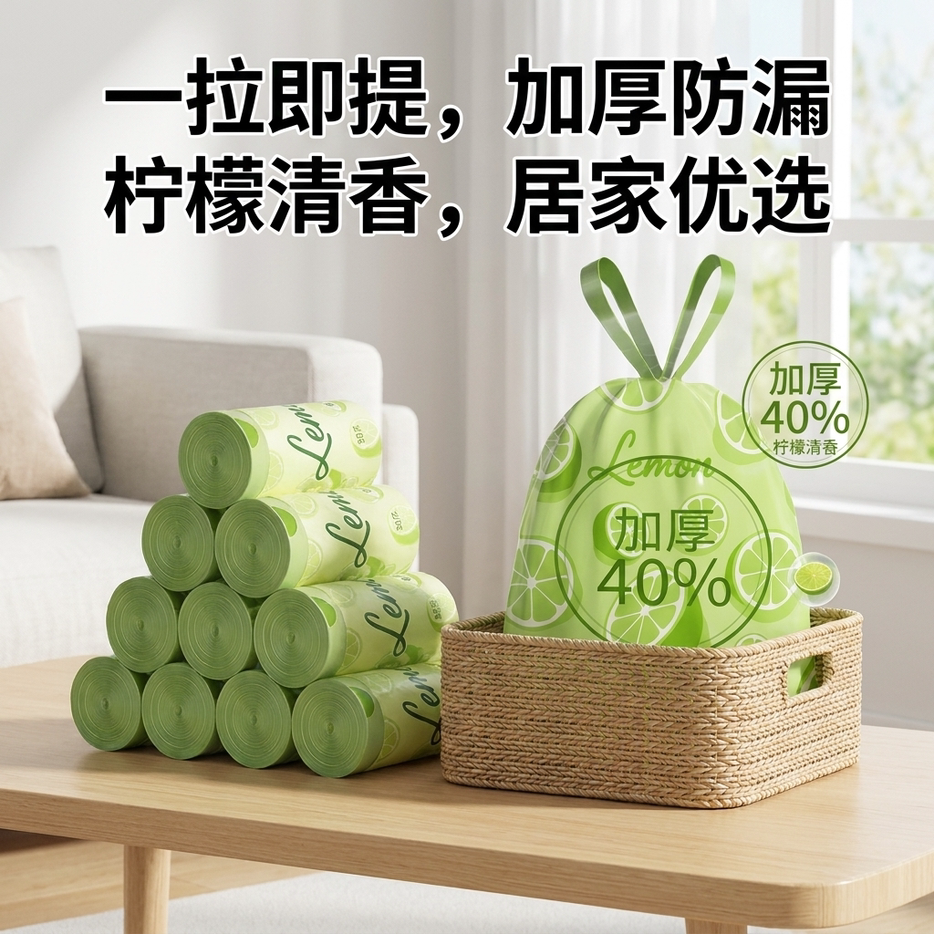 抽绳青柠香垃圾袋加厚防蚊虫家用厨房卫生间一次性塑料袋