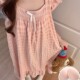 公主风甜美睡裙女款 梭织彩棉色织格吊带背心家居服睡衣 带胸垫夏季