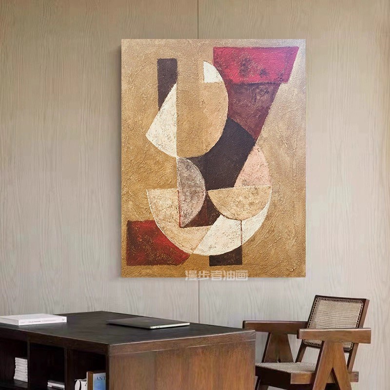 优选纯手绘油画北欧客厅几何色块抽象肌理装饰画玄关餐厅极简立体图片