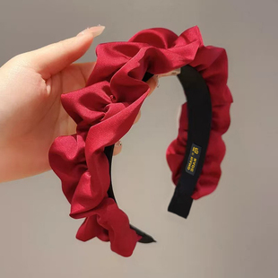 绝美复古红色高颅顶发箍女款夏日常外戴高级感褶皱头箍压发卡新款