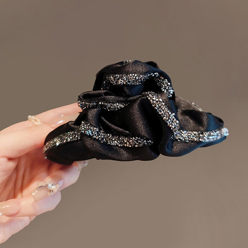 抓夹缎面法式优雅闪钻镶嵌