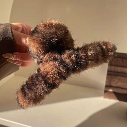 抓夹毛绒复古豹纹大号发量多