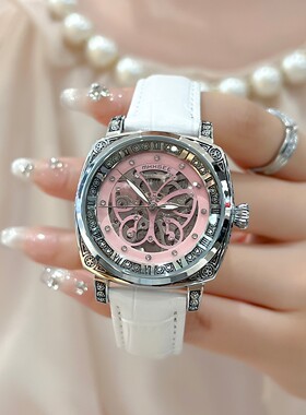 2025夏季新款爆款机械时尚优雅麦施轻奢时尚简约白色表带浮雕手表