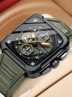 卡瑞恩正品新款中性方形日历手表全自动多功能六针石英表潮款男表