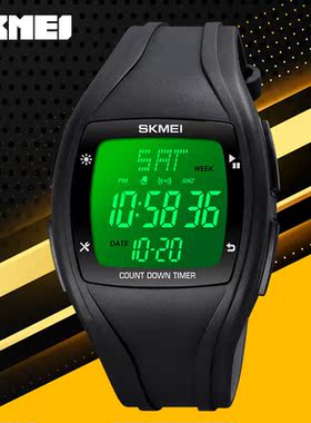 时刻美运动倒计时记录防水腕表运动手表男学生数字式多功能电子表