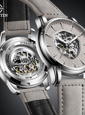 品牌奢华大气全自动机械男士防水镂空真皮表带陀飞轮夜光护腕手表