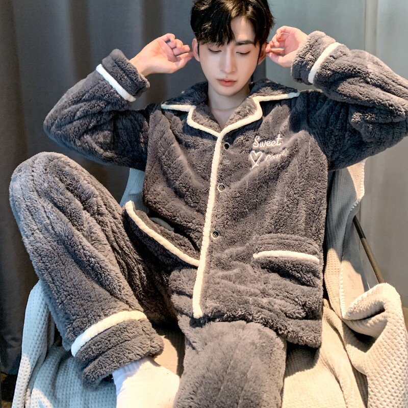 全棉纯棉秋冬款睡衣男士珊瑚绒加睡衣/家居服套装