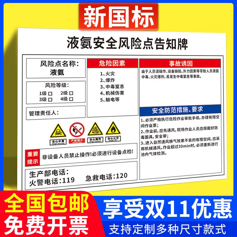 液氨安全风险点告知牌行车岗位配电房机械UV车间丝印环保伤害空压注塑叉冲铣钻床警危险源提示标识卡定做PVC
